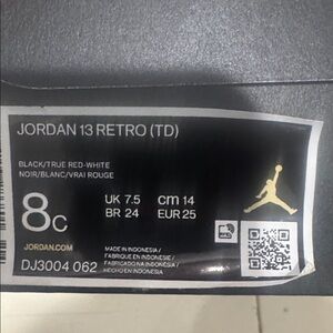 Jordan 13 Retro TD Black and Red Sneakers